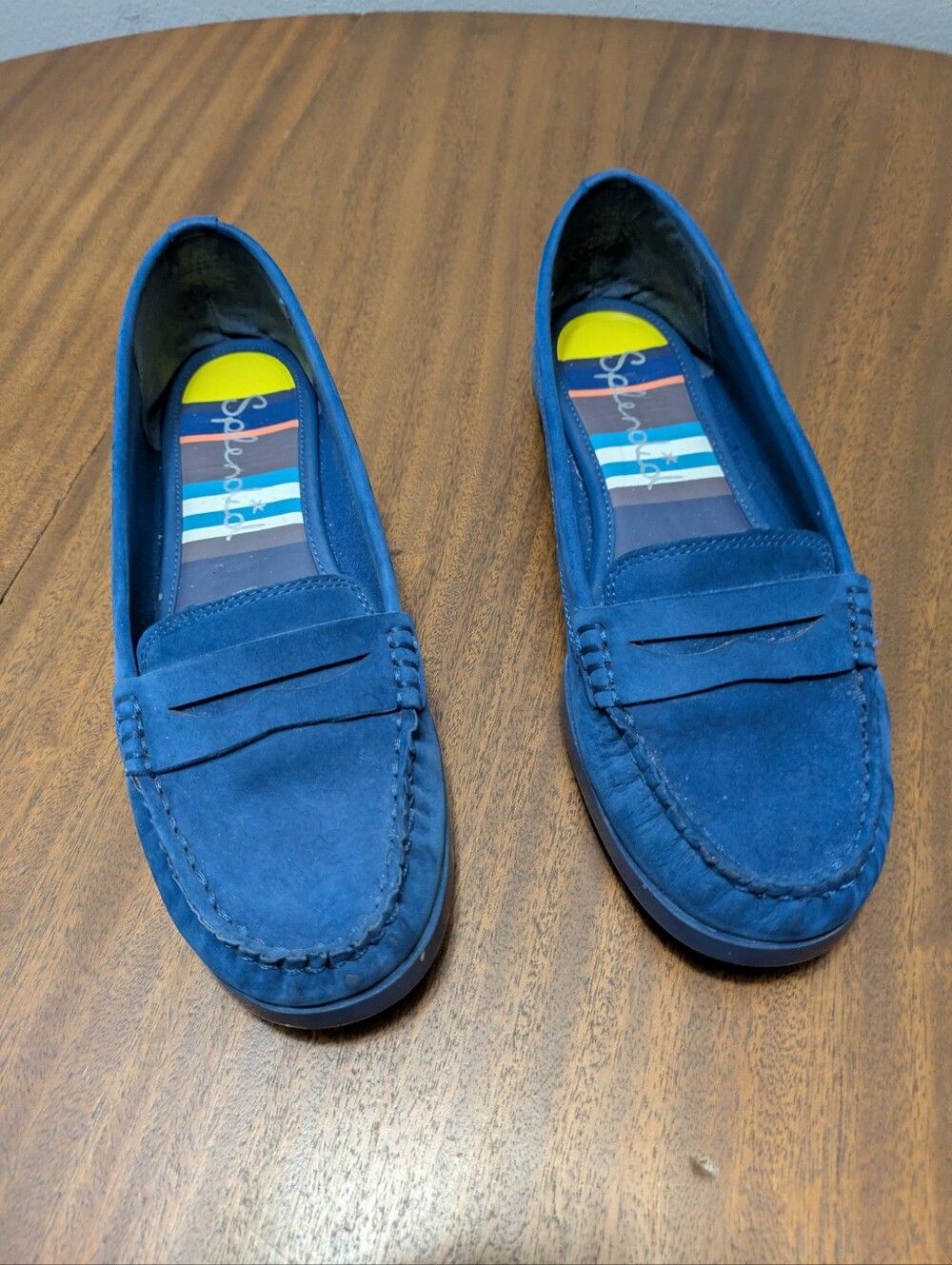 Splendid Blue Suede Penny Loafers.  Size 7.  Worn  Once.  Excellent Condition.